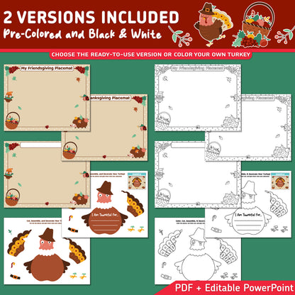Friendsgiving Placemat Craft, Thanksgiving Turkey and Gratitude Writing