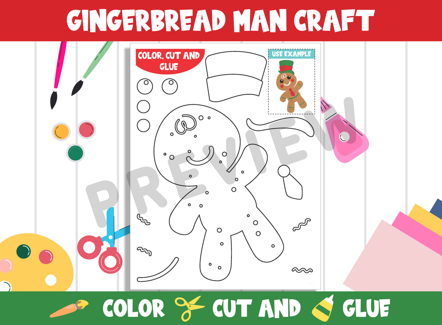 Whimsical Gingerbread Man Craft Kit: Printable Templates for Creative Fun (PreK to 2nd Grade), PDF File, Instant Download