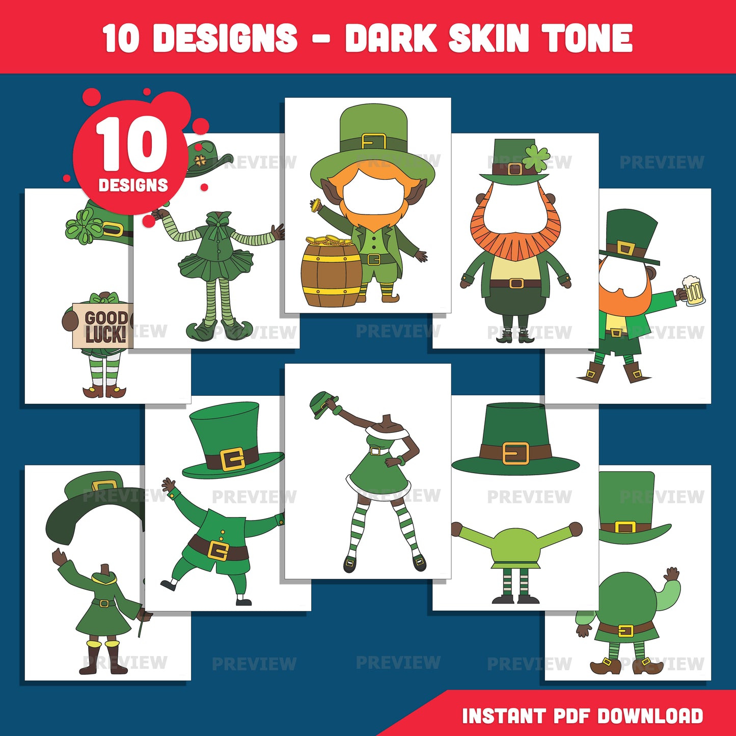 Leprechaun Body Templates, St. Patrick’s Day Add Your Own Face Craft for Kids, Printable Coloring Body Templates