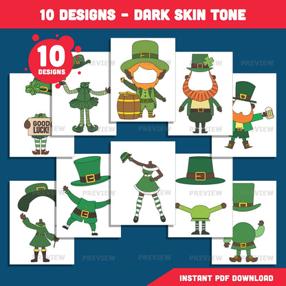 Leprechaun Body Templates, St. Patrick’s Day Add Your Own Face Craft for Kids, Printable Coloring Body Templates