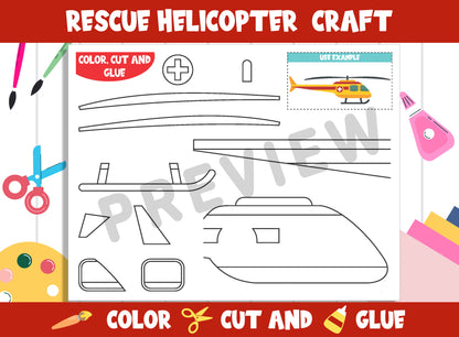 Rescue Helicopter Craft Activity - Color, Cut, and Glue for PreK to 2nd Grade, PDF File, Instant Download