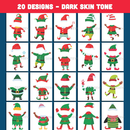 Make Your Own Elf Crafts – Add Your Face Christmas Elf Templates, 20 unique designs Light + Dark Skin Tone, PDF + PNG for Kids, Classroom and Holiday Activities