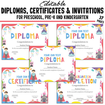 Editable Kindergarten, Pre-K, and Preschool Graduation Invitations, Diplomas, and Certificate Templates – Instant PDF Download!