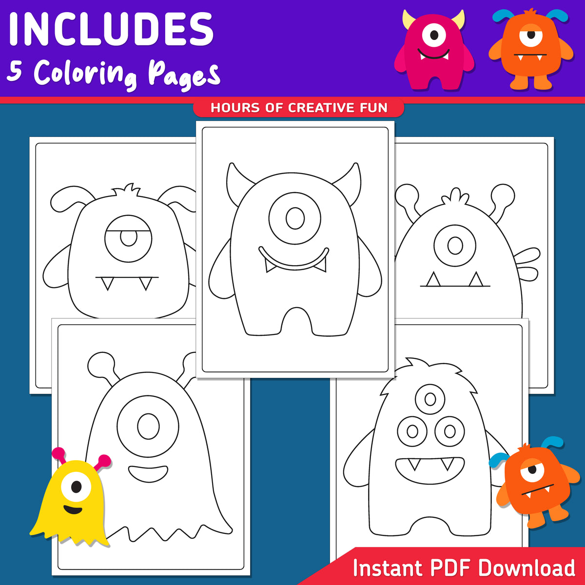 How to Draw a Monster, Halloween Directed Drawing, Easy October Art Lesson for Kids, 6 Step Tutorial, Drawing Practice, Coloring Pages, PDF Printable