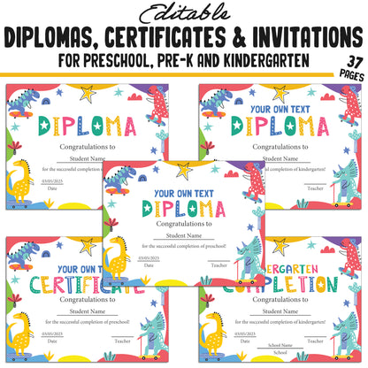 37 Editable Kindergarten, Pre-K, and Preschool Completion Certificate Diplomas, and Invitations Templates, PDF Files, Instant Download