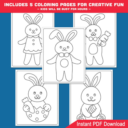 Easter Bunny Directed Drawing Worksheets – How to Draw Easter Bunny, 6 Easy Steps, 5-Page Drawing Tutorial Guide, Coloring Pages Printable PDF