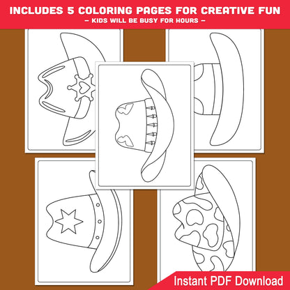 How to Draw a Cowboy Hat, Directed Drawing Activity, Easy Printable Drawing Guide, 6-Step Art Worksheets, 5 Coloring Pages, A4, US Letter PDF