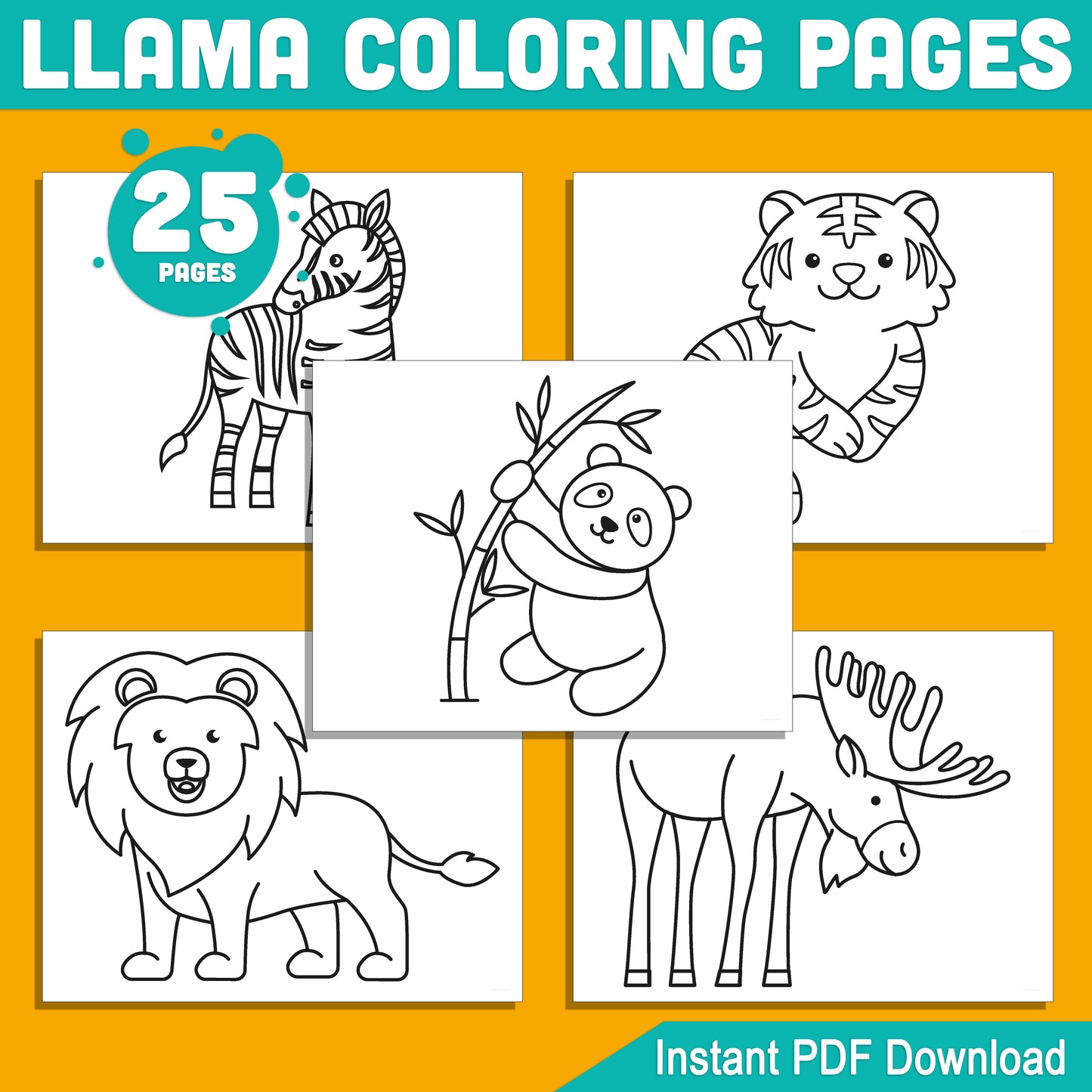 25 Simple Zoo Animal Coloring Pages for Kids – Perfect for Preschool & Kindergarten, Fun, Creative Activity, Easy-to-Print PDF, Instant Download