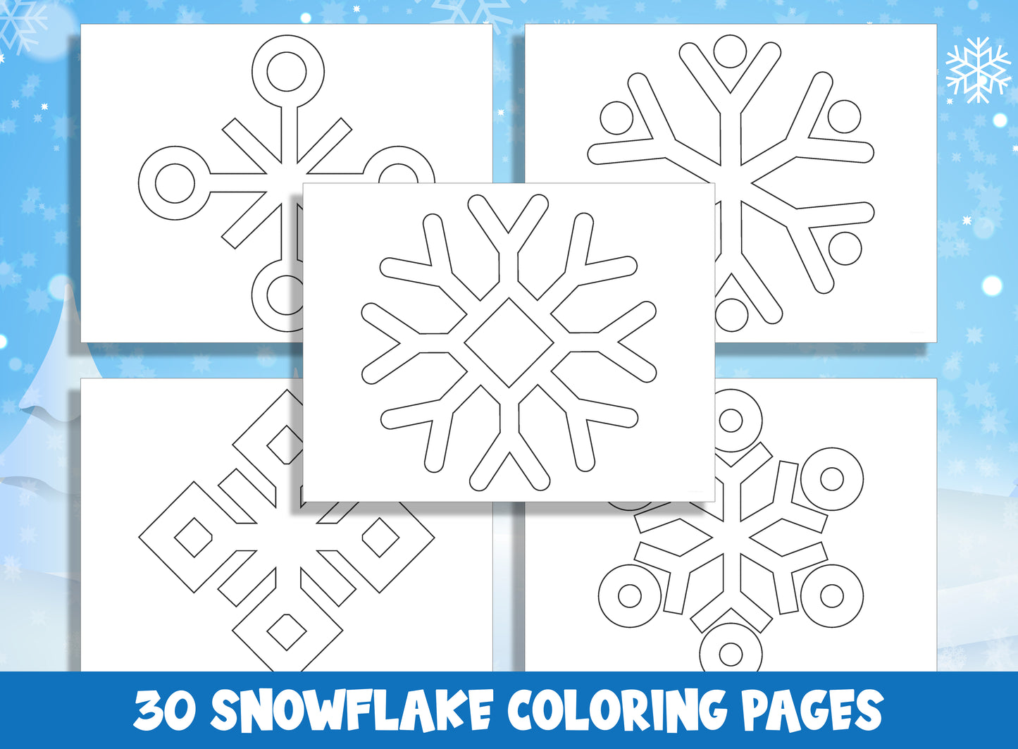 30 Printable Snowflake Coloring Pages for Preschool and Kindergarten, PDF File, Instant Download