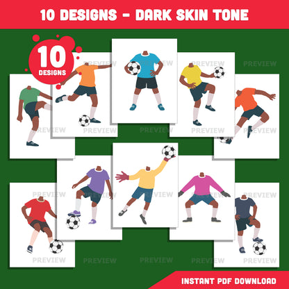 Soccer Player Add Your Own Face Craft, Soccer Player Body Templates, Sports Photo Insert Activity, 10 Designs, Coloring Version Included