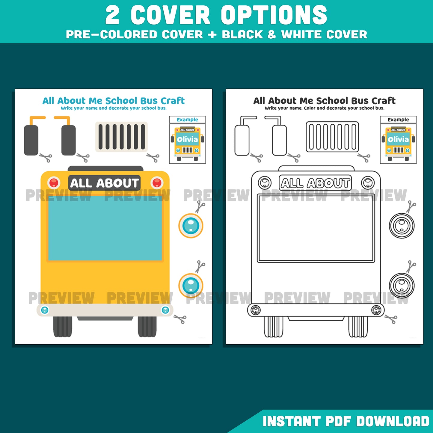 All About Me School Bus Template, Back to School Craft Book, Classroom Community Builder, Writing Craft Activity