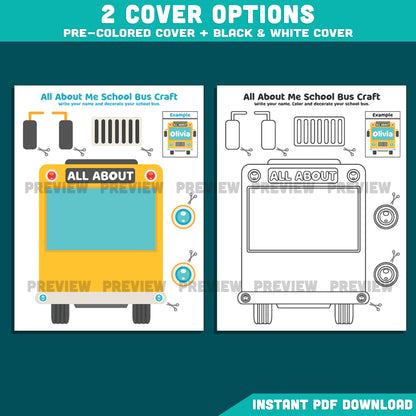 All About Me School Bus Template, Back to School Craft Book, Classroom Community Builder, Writing Craft Activity