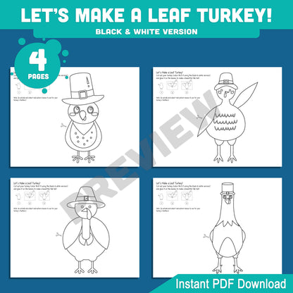 Let’s Make a Colorful Turkey with Real Fall Leaves! Turkey Craft Kindergarten Printable, Thanksgiving Leaf Craft for Kids, 4 Designs, PDF Instant Download