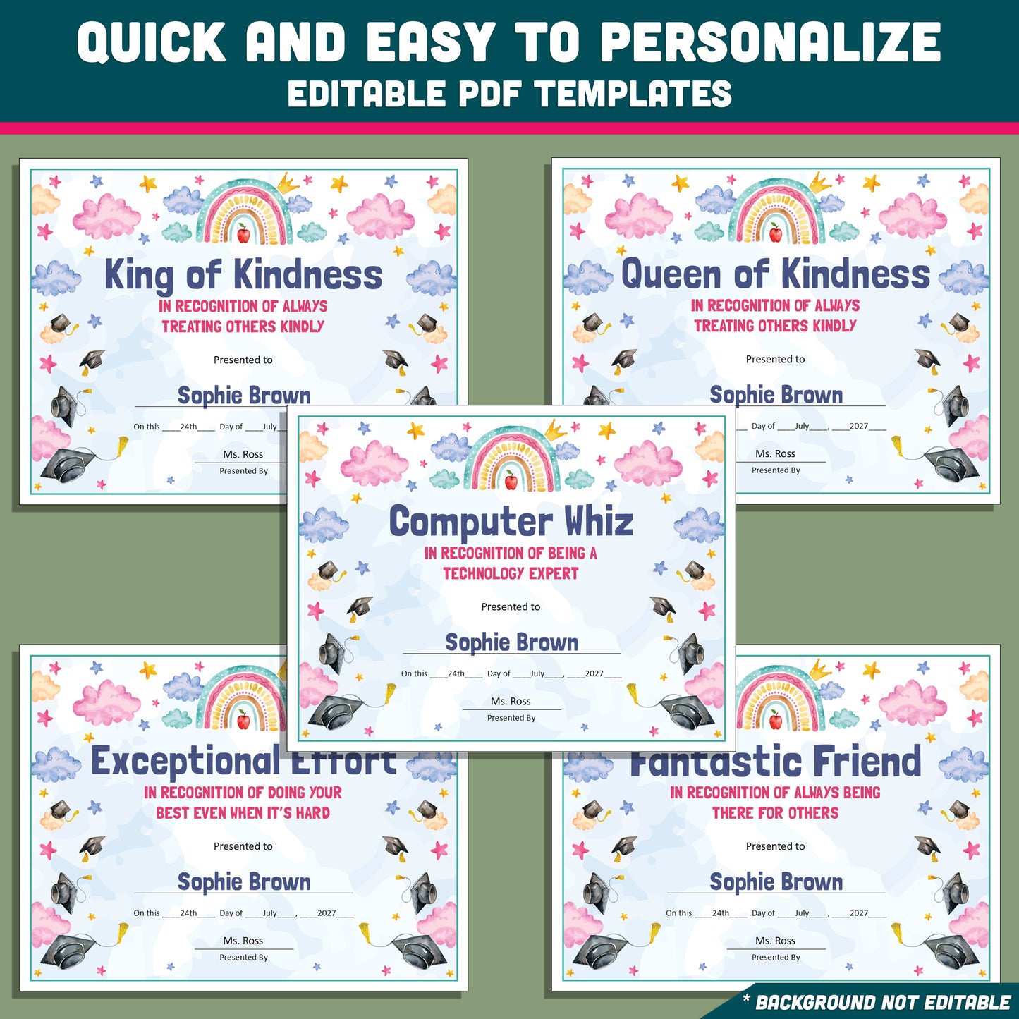Editable Classroom Awards for Preschool, TK, Pre-K, Kindergarten, and 1st Grade, Recognition Set
