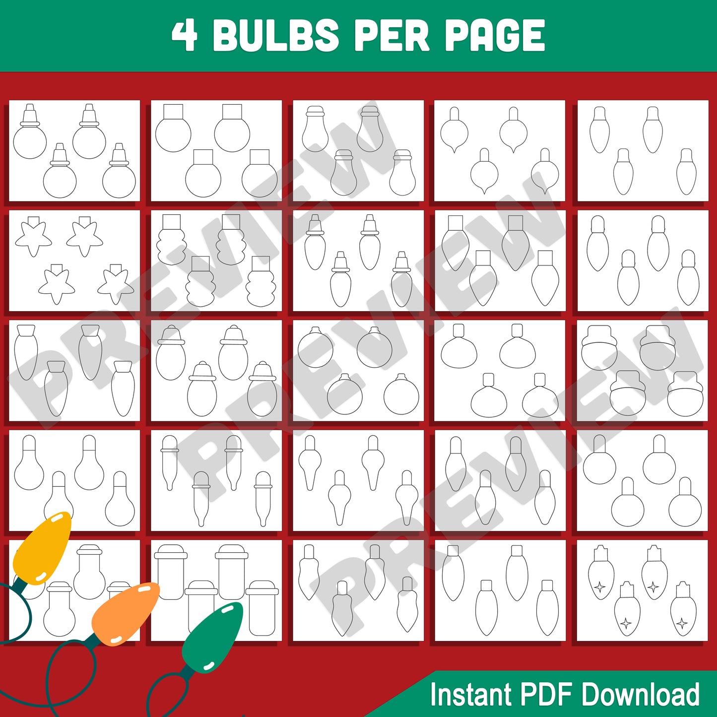 Christmas Light Bulb Craft Activities: 60 Pages with 2 and 4 Bulbs Per Page, Light Strings, Coloring Fun, Cut-Outs, and Holiday Creativity