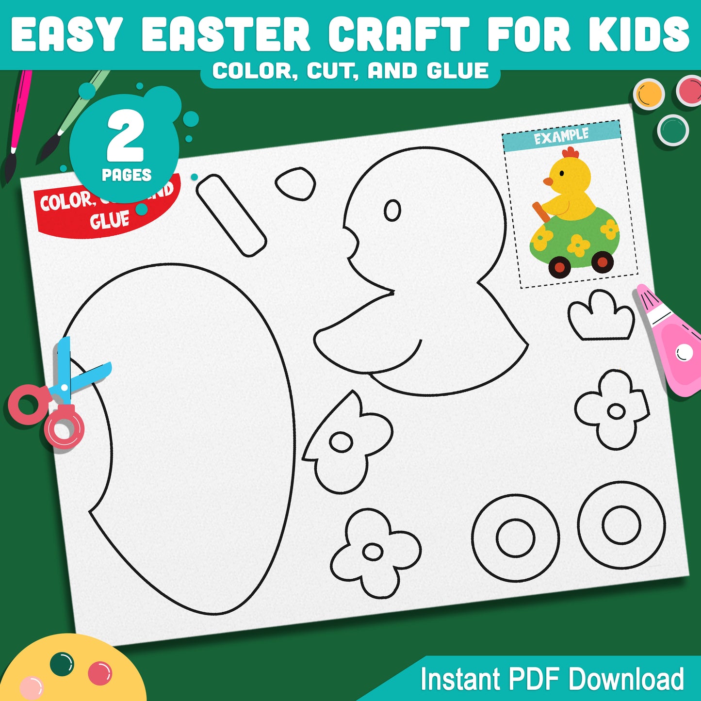 Easy Easter Chick Craft for Kids, Printable Easter Craft Activity, Spring Art Project, Bulletin Board Display, Pre-Colored and Black & White PDF
