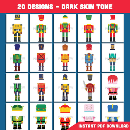 Printable Nutcracker Body Templates, 20 Fun Add Your Own Face Christmas Designs (Light + Dark Skin Tone), Classroom Holiday Craft PDF, 8.5"x11"
