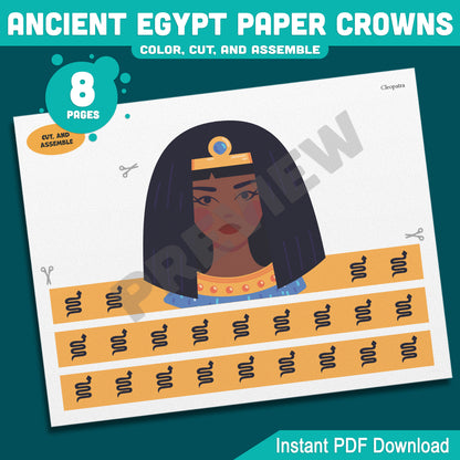 Ancient Egypt Crown Templates – Fun Printable Kids Craft with Pharaoh, Cleopatra, Anubis & Thoth Designs, Easy DIY Headbands, PDF Instant