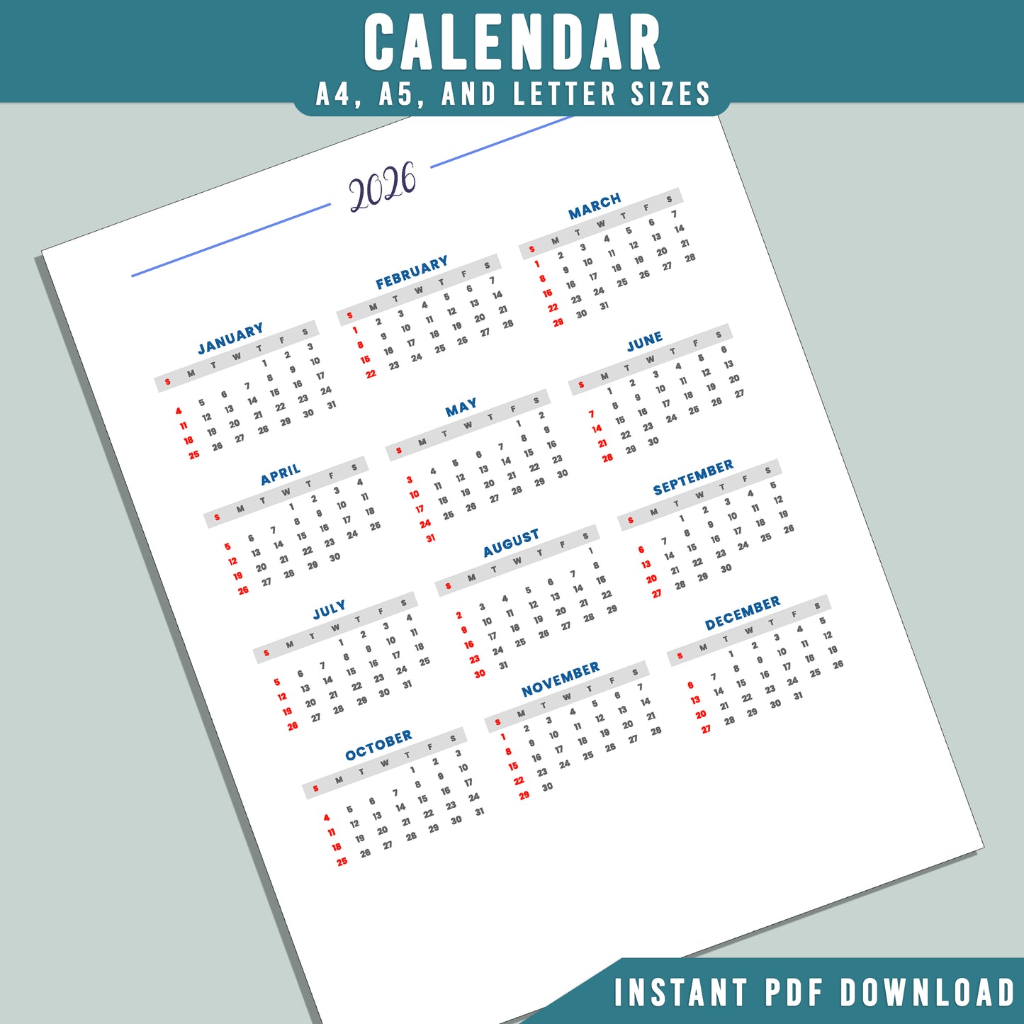 2026 Printable Planner: 19 Minimalist Pages for Goal Tracking, To-Do Lists, and Daily Organization, A4, A5, Letter Sizes, Instant PDF Download.