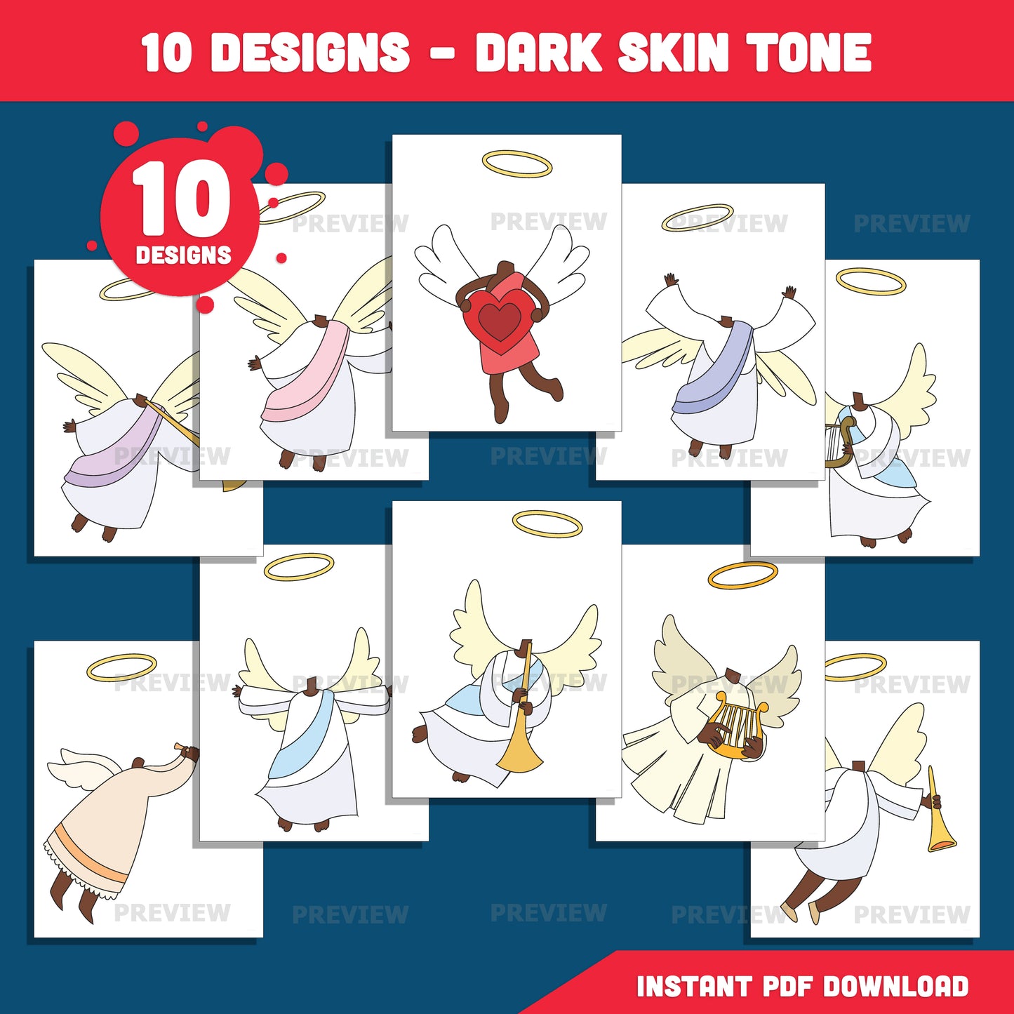 Angel Body Clipart – Add Your Own Face Craft for Kids, Coloring Version Included, Printable Angel Photo Templates, PDF & PNG