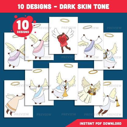 Angel Body Clipart – Add Your Own Face Craft for Kids, Coloring Version Included, Printable Angel Photo Templates, PDF & PNG
