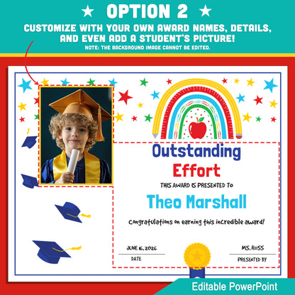 Kindergarten End of Year Awards – Class Superlatives, Student Photos, Personalize Every Detail with 2 PowerPoint Options, Easy Instant Download