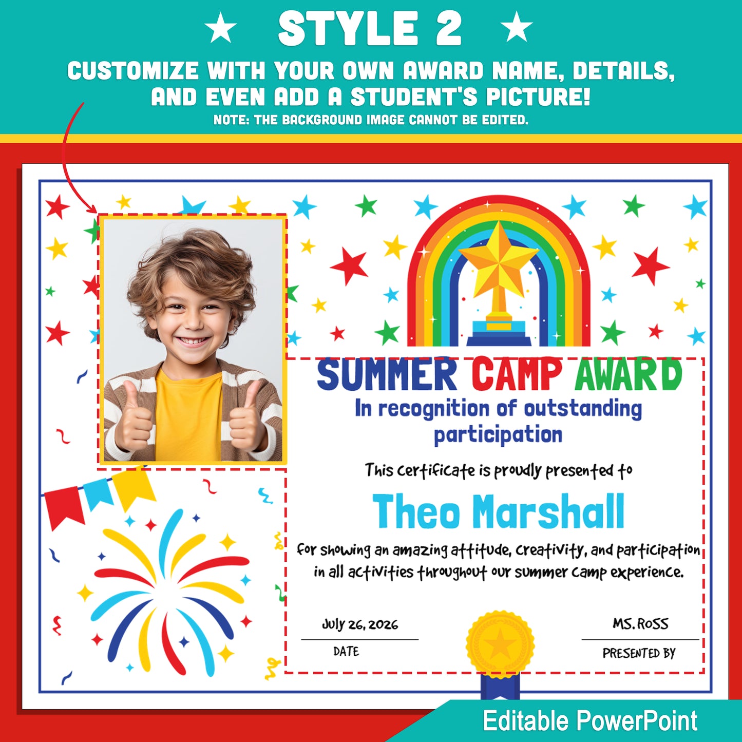 Editable Summer Camp Award – 4 Certificate Styles with Photo Options to Celebrate Camp Stars in STEM, Arts, Music, or Any Summer Program