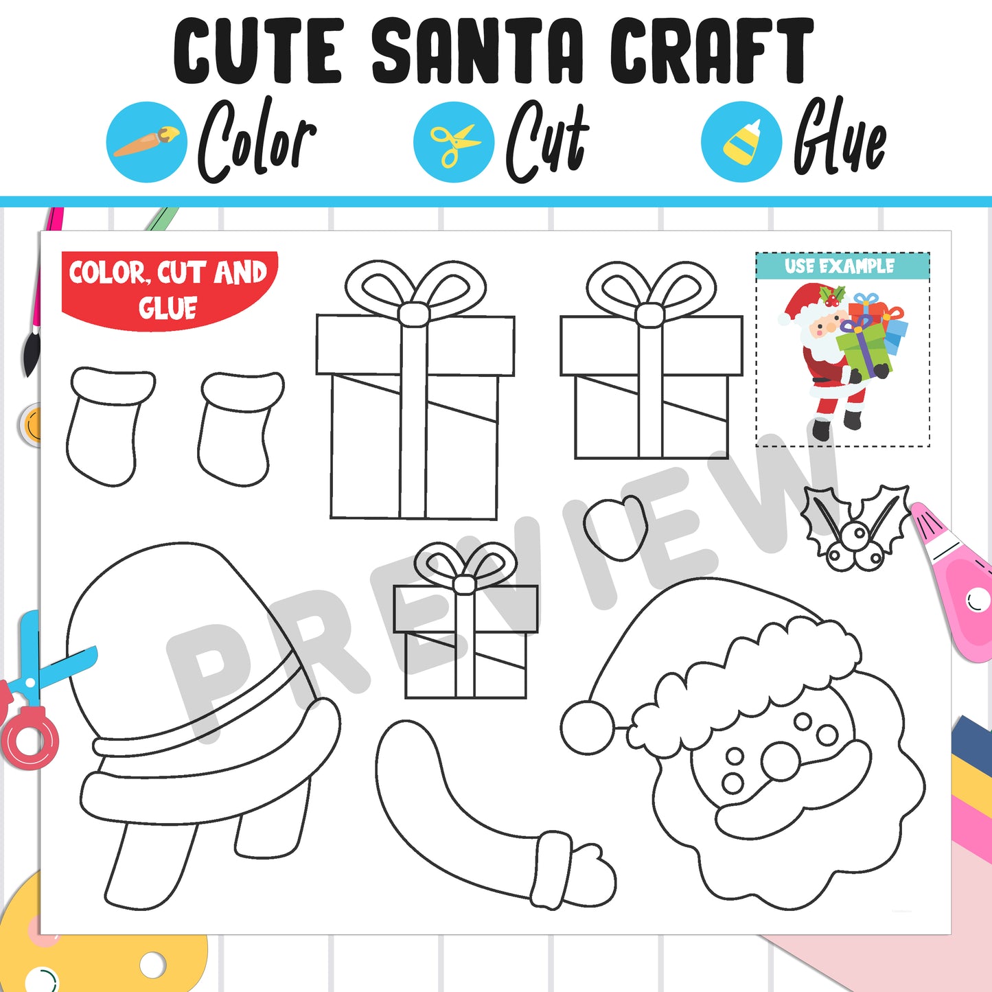 Adorable Santa Craft: Perfect Christmas Activity for PreK to 2nd Grade, PDF File, Instant Download
