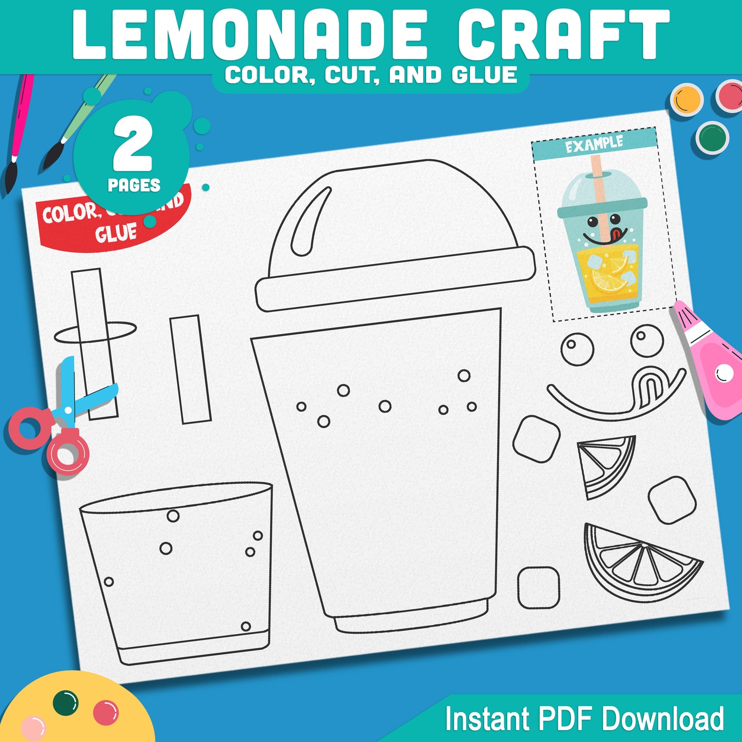 Lemonade Craft, Citrus Drink Creation, Sunny Season Resource, Coastal Celebration Printable, Ready-to-Use Downloadable Packet