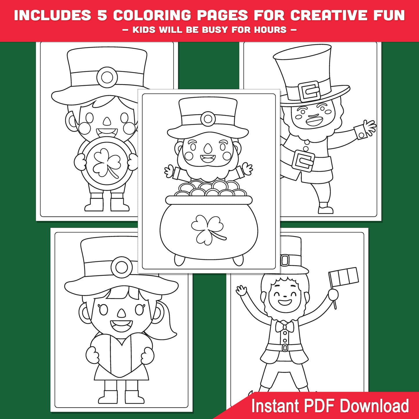 Leprechaun Directed Drawing Tutorial, How to Draw Leprechaun Step by Step, St. Patrick’s Day Drawing Guide + 5 Coloring Pages Printable PDF