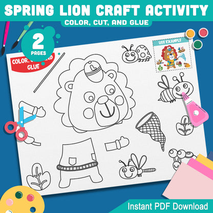 Spring Lion Craft Activity: Engaging Color, Cut, and Glue DIY Art Project for Kids, Perfect for Creativity and Learning, Instant PDF Download