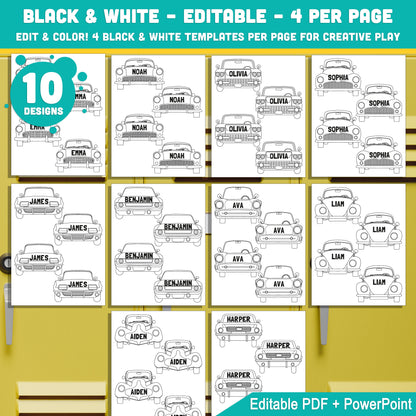 Retro Classic & Vintage Car Name Tags – Editable Locker and Cubby Labels, 10 Designs, PDF + PowerPoint, Instant Download