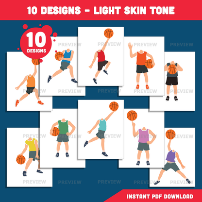 Basketball Player Add Your Own Face Craft, Basketball Body Templates Photo Insert Activity for Kids, Sports Craft Printable, Coloring Version Included