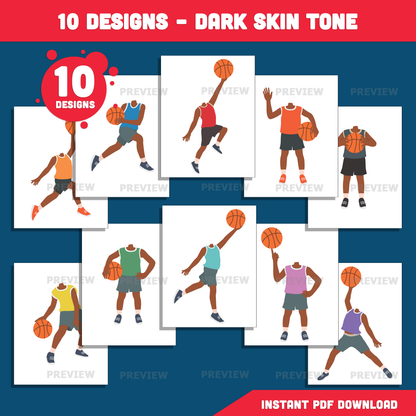 Basketball Player Add Your Own Face Craft, Basketball Body Templates Photo Insert Activity for Kids, Sports Craft Printable, Coloring Version Included