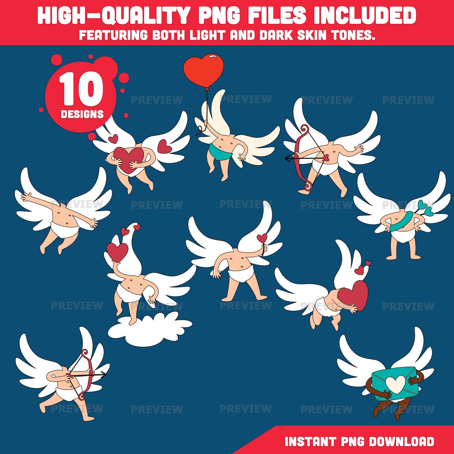 Cupid Body Clipart – Valentine Add Your Own Face Craft for Kids, Valentine Classroom & Party Activities, High-Res PDF PNG