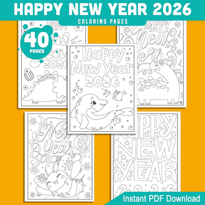 Kids' 2026 New Year Coloring Pages: 40 Funny Animal Prints for Holiday Fun, Creative Printable Activities, PDF Instant Download