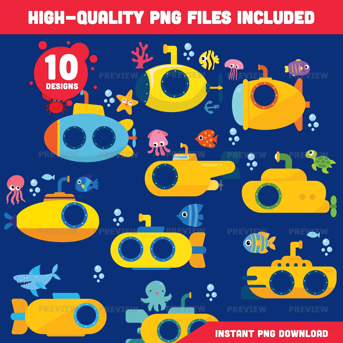 Submarine Add Your Own Face Craft for Kids, Submarine Photo Cutout Templates, Summer Ocean Activity, Transparent PNG Files, Coloring Pages