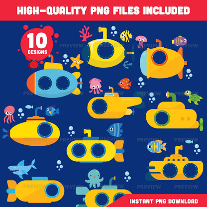 Submarine Add Your Own Face Craft for Kids, Submarine Photo Cutout Templates, Summer Ocean Activity, Transparent PNG Files, Coloring Pages