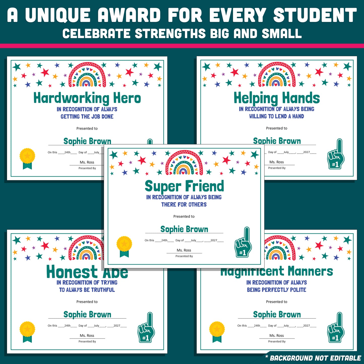 Personalized Student Awards, Printable Student Superlatives, 26 Editable Classroom Recognition Templates, PowerPoint Set