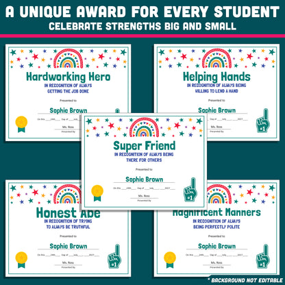 Personalized Student Awards, Printable Student Superlatives, 26 Editable Classroom Recognition Templates, PowerPoint Set
