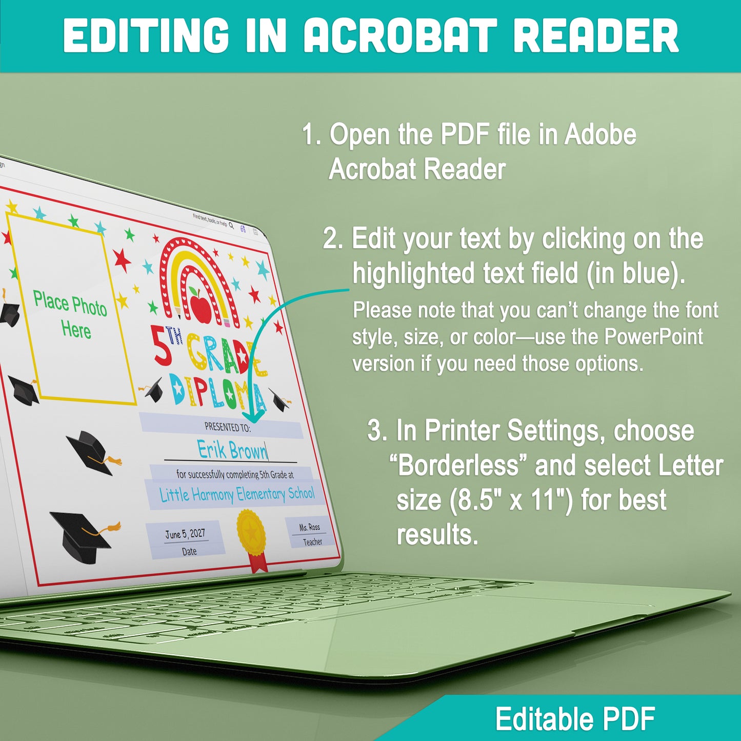 Editable 4th Graduation Diploma & Certificate Set, Printable Rainbow Stars Awards, Photo and No-Photo Options, PDF, PowerPoint, Canva