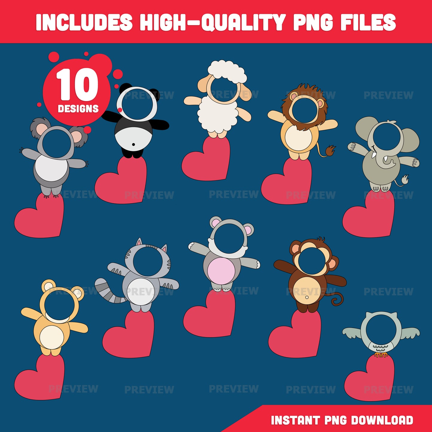 Valentine Animal Add Your Own Photo Crafts, Valentine Animal Body Templates with Coloring Pages, Valentine Art Activity for Kids, PDF & PNG