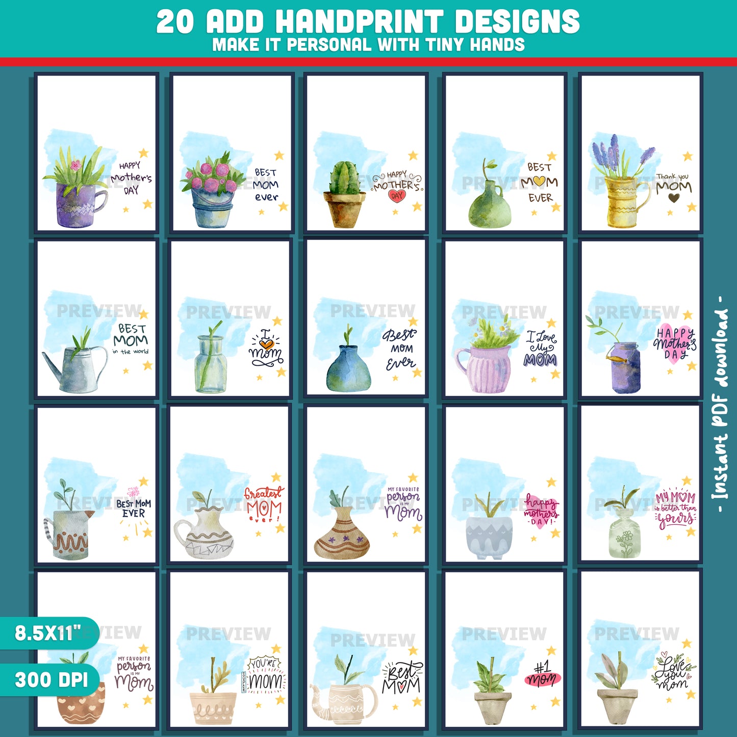 Mother's Day Handprint Flower Craft – Mother’s Day Handprint Craft for Kids, Bloom Handprint Art with Flower Pot and Vase, Keepsake Gift from Kids for Mom Grandma