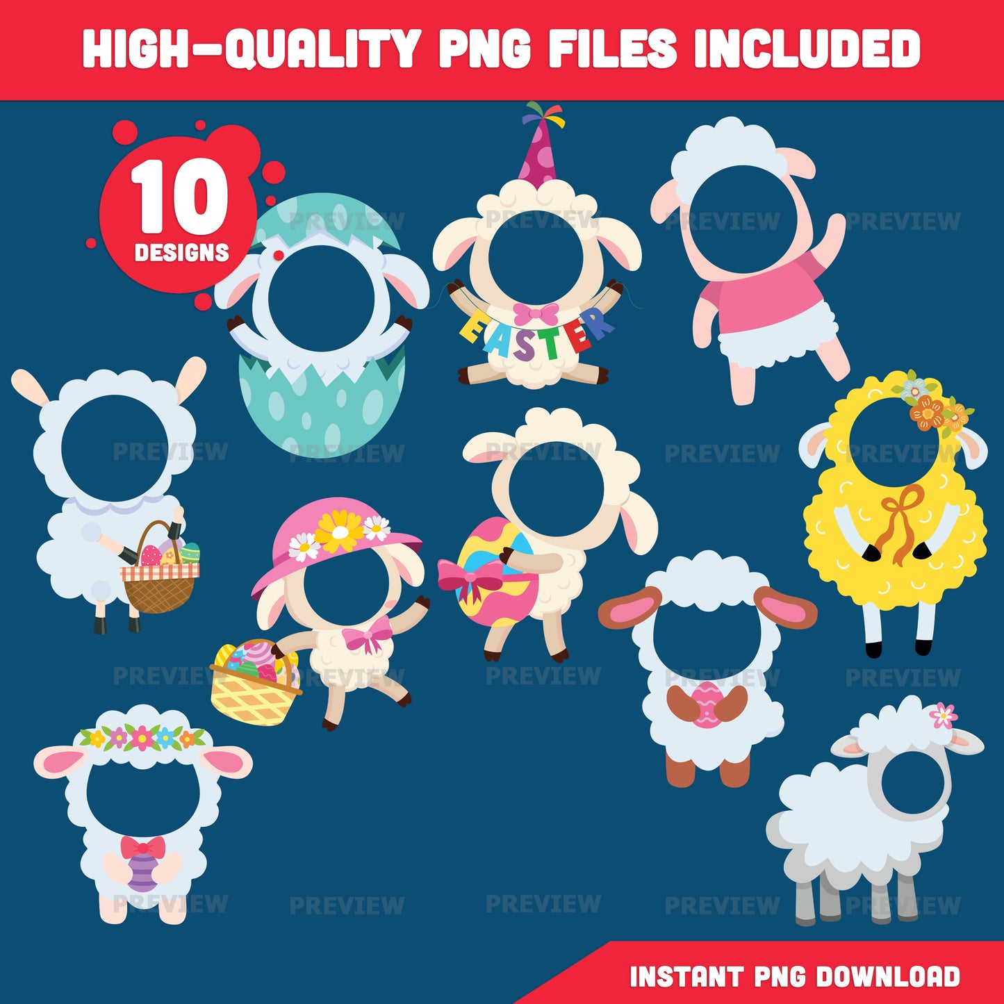 Easter Lamb Body Templates | Add Your Own Face Craft for Spring | Coloring Version Included | High-Resolution PDF + PNG Files