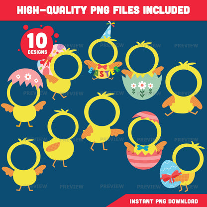 Easter Chick Body Templates Add Your Own Face Craft | Coloring Version Included | High-Resolution PDF + PNG Files for Bulletin Boards & Parties