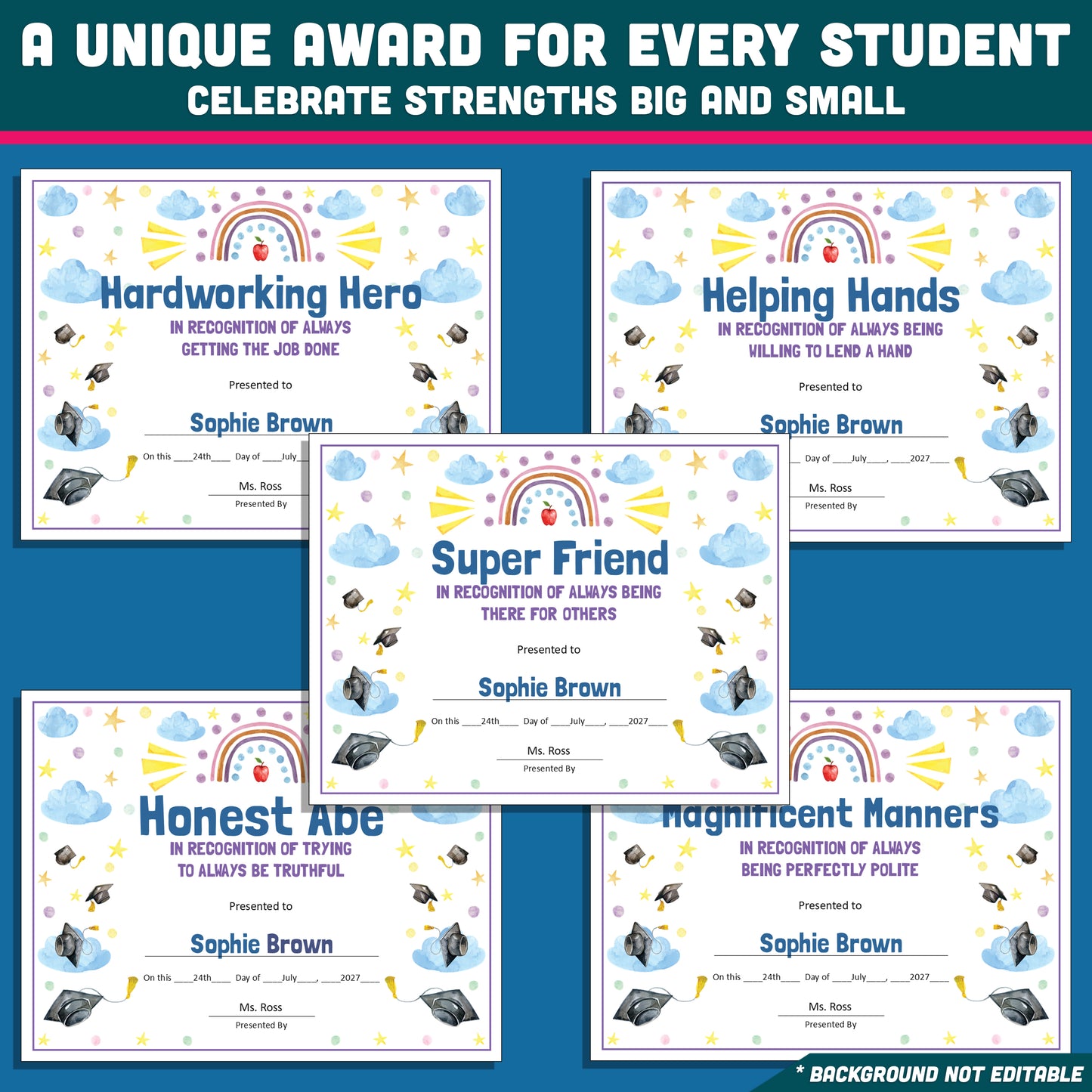 Student Recognition Awards, Personalized Achievement Certificates, 26 Customizable Classroom Honors, PowerPoint, Printable