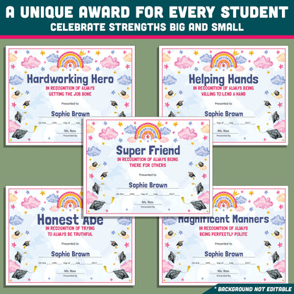 Editable Middle School End-of-Year Class Awards, Printable Student Appreciation Templates, 26 Recognition Designs