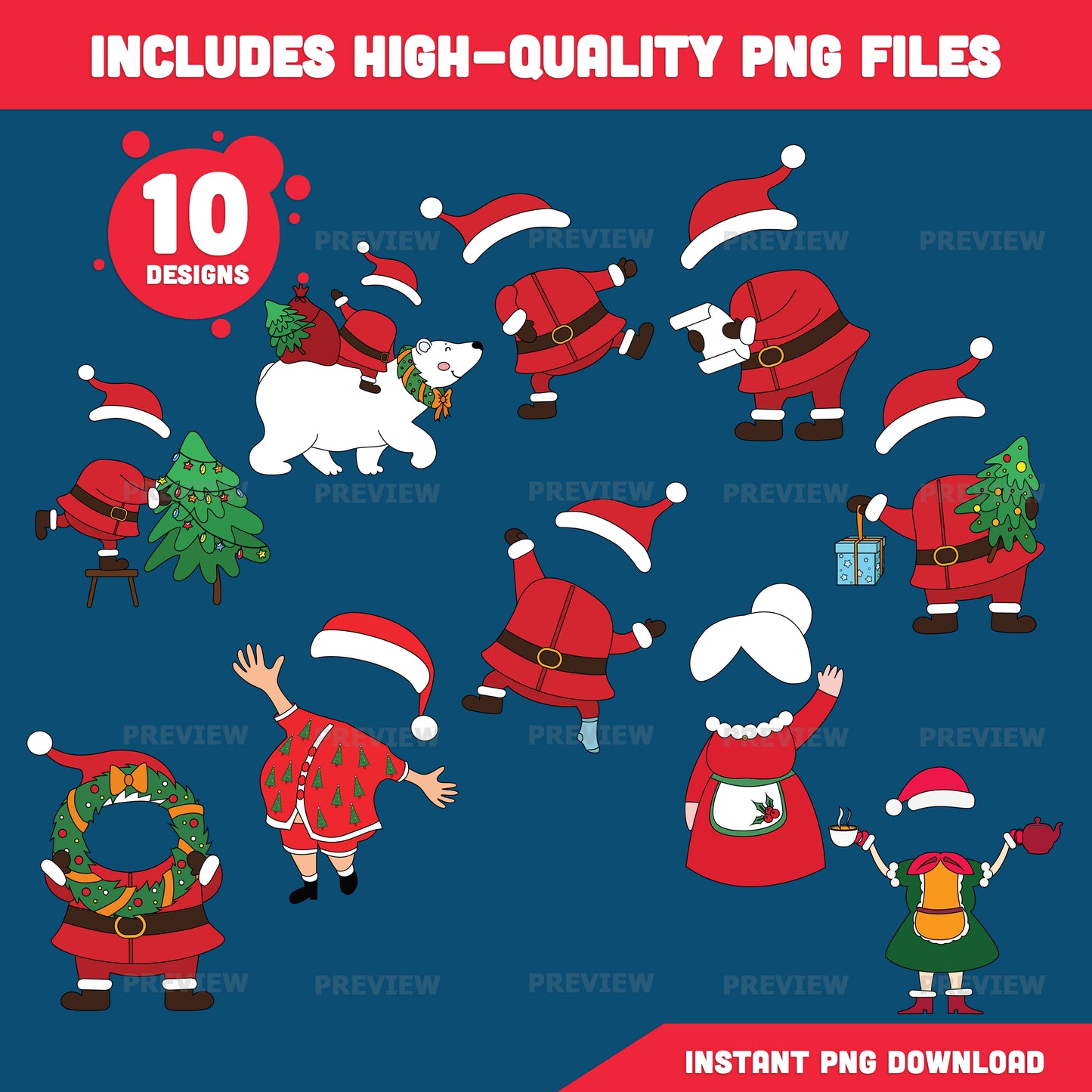 Santa Family Add Your Face Templates, Christmas Family Add Your Photo Crafts, Add Your Own Face Winter Body Templates with Coloring Version, 10 Designs