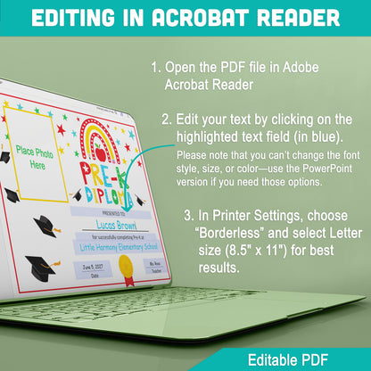 Editable Pre-K Graduation Diploma & Certificate Set, Printable Graduation Awards with Photo and No-Photo Options, Edit in PDF, PowerPoint, Canva