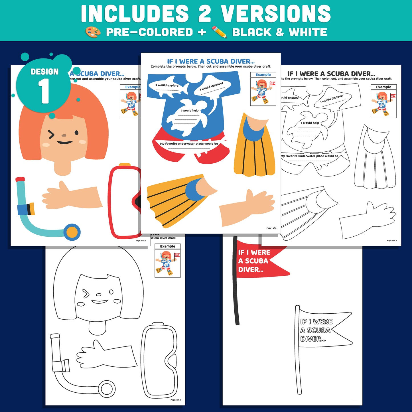 Ocean Writing Craft, Scuba Diver Writing Craft, If I Were a Scuba Diver Activity, Snorkeling Themed Literacy Project, Printable PDF Set